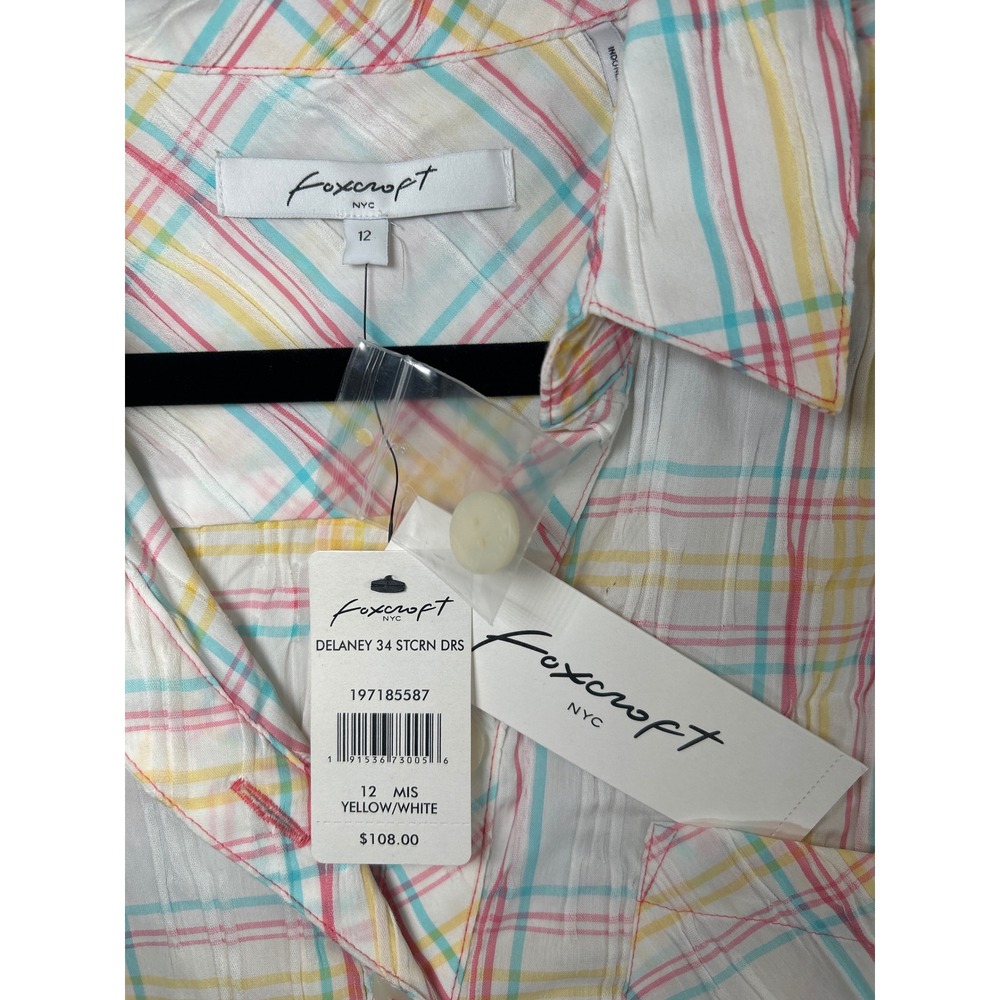 Foxcroft Plaid Shirt Dress 3/4 Sleeve Pocket Collared Size 12 - Picture 7 of 10